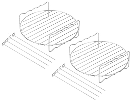 QUARKZMAN Redondo Hornear Rejilla Enfriamiento Cocina Rejilla 7.8 Inoxidable Acero Óxido Libre con 8 Brochetas para Cocinar Secar Hornear, Aire Freidora Presión Olla Paquete de 2