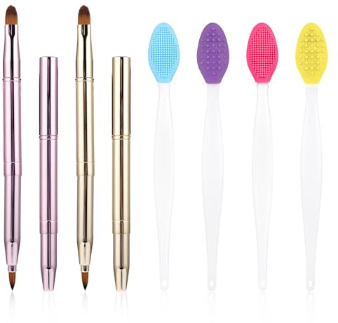 Lot de 6 pinceaux à récurer les lèvres rétractables double face en silicone avec capuchon - Mini brosse exfoliante double face pour rouge à lèvres, crème brillante