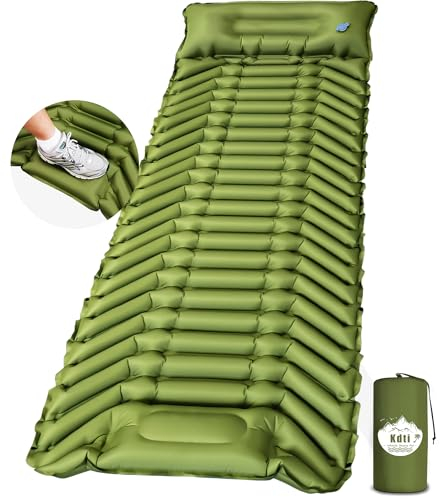 Kdti Camping Isomatte Selbstaufblasend, Ultraleicht Aufblasbare Matratze mit integrierten Kopfkissen, Fußpresse Pumpe, Kleines Packmass Aufblasware Luftmatratze, Faltbar Campingmatratze für Outdoor