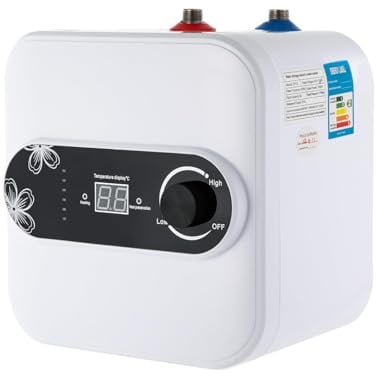 Untertischboiler 8 Liter Druckfest Wasserboiler Durchlauferhitzer 220V 1500W Warmwasserspeicher LED-Digitalanzeige Küche Warmwasserboiler Weiß