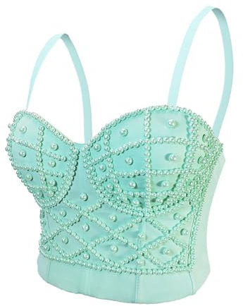 Woboren Damen Strass Push Up Bustier Crop Top Gothic Punk Korsett Clubwear Party BH