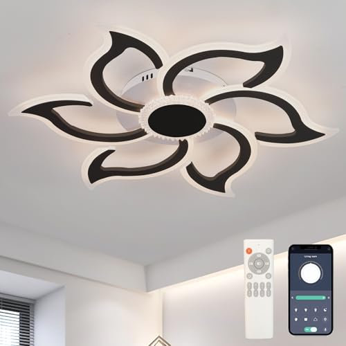 GWYAJTU Dimmbar Deckenleuchten, 6 Lichter Design Deckenlampen Mit Memory-Funktion, LED Schlafzimmer Lampe Mit Fernbedienung APP Für Küche Wohnzimmer Büro-Black