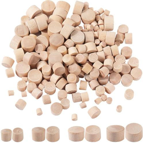 GORGECRAFT 1 Box Mit 200 Stück 4 Größen Holzschraubendübel Großpackung Mit Flachen Runden Kopfkappen Aus Holz Bündige Lochabdeckungen Mit Schnappverschluss Knopf Hartholzdübel Für Möbel Holzbearbeitun