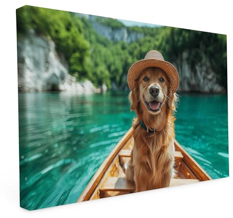 druck.de Keilrahmen - Katzen und Hunde Motive - Wandbild auf Künstler Leinwand – Hochwertiger Kunstdruck - 2cm Holzrahmen mit 280g Canvas - Hund an Board, 30x20 cm - Quer