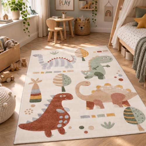 Pergamon Kinderteppich Maui Kids Dinos Beige Grün Dinosaurier Kinderzimmer