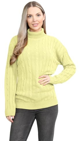 janisramone® Polo High Neck Jumpers for Women UK, Cable Knitted Long Sleeve Ladies Jumpers, Casual Pullover Winter Turtle Neck Tops for Women Size 8-164 Yellow
