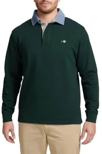 GANT Men's Regular Chambray Heavy Rugger Longsleeved Polo Shirt, Evening Blue