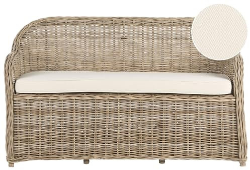 2.5-Sitzer Gartensofa mit Armlehnen Rattan naturfarben Auflagen beige Boho Susua