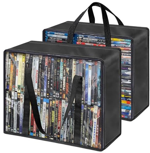 PUTNATRUE DVD Storage Bags, Blu ray Storage Case Holder, 2 Pack Highly Clear Video Games Storage Bags, Each Media Organizer Hold 120 CDs, 70 DVDs, 90 Blu-ray Cases