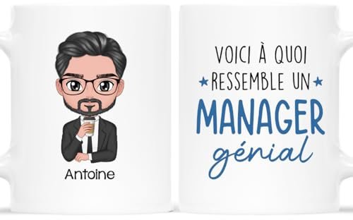 Cadeau Plus Mug Personnalisé Prénom - Voici À Quoi Ressemble Un Manager Génial - Cadeau Patron, Cadeau Boss Travail, Tasse World Best Boss, Mug Patronne (Homme (Jeune & Milieu))