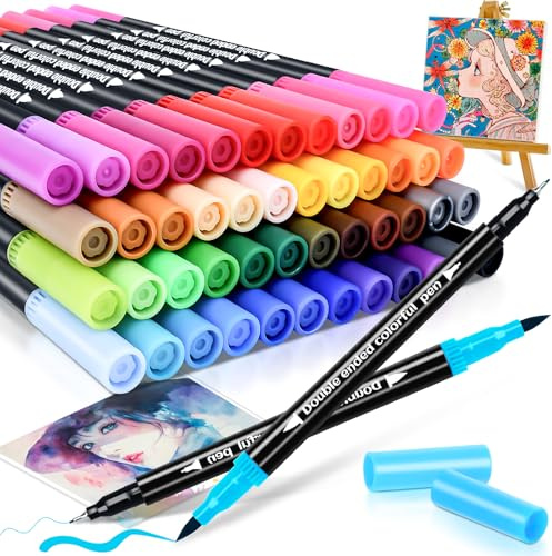 FPMYB Dual Brush Pen Set 48 Farben Fineliner Set, Filzstifte Dicke und Dünne, Pinselstifte, Filzstifte für Erwachsene, Stifte Fineliner für Bullet journal, Malbücher, Manga