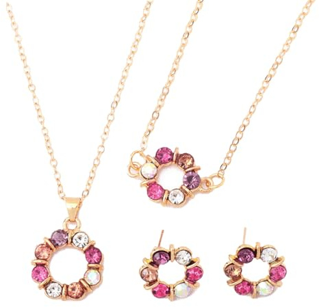 Auriselle Set Gioielli da Donna Bracciale con Motivo Floreale Orecchini Collana 3 Pezzi Gioielli da Donna con Montatura in Strass Regali di Nozze per Signore