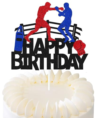 Boxing Happy Birthday Cake Topper – Sports Theme Decoration for Boys Men Birthday Party Cake