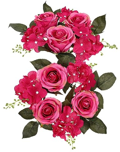 Kunststoff und Stoff Künstlicher Rosenkranz als Kerzenring 2 Stück | Tischdekoration bei Festen und Feiern, Realistische Optik, Leicht, Tragbar zum Aufhängen