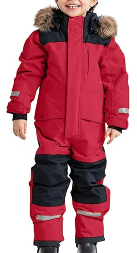 Nuqqichongtian Unisex Kinder Skioverall mit Kapuze Schneeanzug Wasserdicht Atmungsaktiv Skianzüge Verdickt Warm Outdoor Regenoverall EinteiligerSchneeoverall