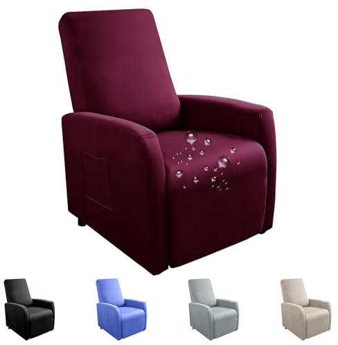 Bcuuozeeing Sessel überzug, Stretchhusse für Relaxsessel Komplett Sesselschoner, Wasserdicht Spritzwassergeschützt Elastisch Sesselbezug, Relaxsessel, Fernsehsessel (Rotwein)