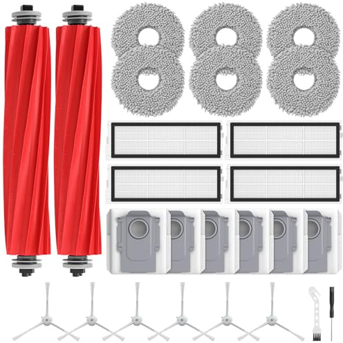 26 Stück Ersatzteile für Roborock Qrevo Pro/Qrevo S/Qrevo MaxV Saugroboter, 2 Rollenbürste, 4 HEPA-Filter, 6 Staubbeutel, 6 Wischtücher, 6 Seitenbürsten, 1 Reinigungsbürste(Nicht für Qrevo S Pro)
