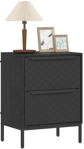 HOMCOM Chest of Drawers with 2 Fabric Drawers, Aluminium Handles, Black | Dresser, Bedroom Storage Unit, Wood-effect Top, for Living Room, Hallway, Entryway