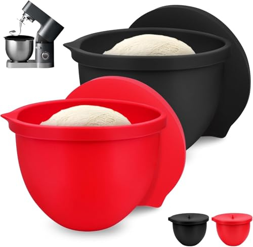 SelfTek Insert en Silicone pour Bol Mixeur Kitchenaid de 4,8 L, Bol Mélangeur avec Couvercle pour Kitchen Aid 5 Qt, Protection D'insert de Bols à Pâte (Rouge + Noir 5 Qt)