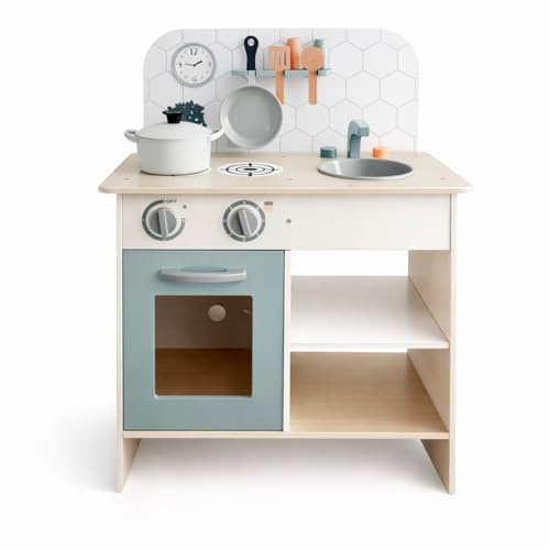 Chad Valley Wooden Classic Play Kitchen with Accessories – Pretend Cooking Set for Children