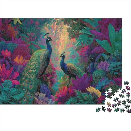 1000 Teile Pfau Puzzle Set, Premium-Karton, Elegant Pfaus in A Lush and Colorful Jungle Freizeitaktivität Für Zuhause, Geschenk, 38x26cm/1000pcs