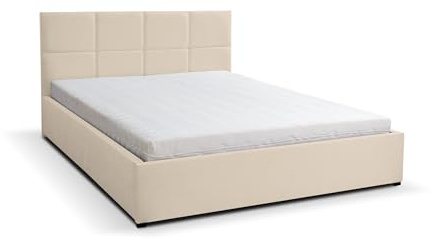 VENASI MÖBEL Polsterbett Betty mit Kopfteil, 180 x200 cm, Doppelbett mit Bettkasten und Lattenrost aus Metall, Velourstoff, Farbe: Beige
