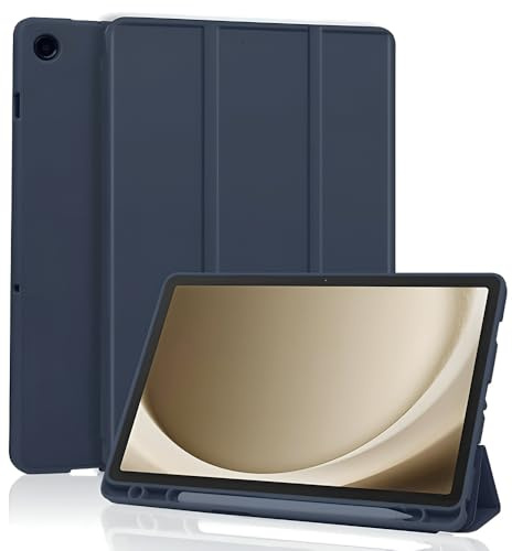 Techsuit für Samsung Galaxy Tab A11 Plus und A9 Plus Hülle mit Stifthalter, Dreifach Ständer, Schlankes Design, Anti Fingerabdruck, Präzise Aussparungen, Flex Trifold Series, Dunkelblau