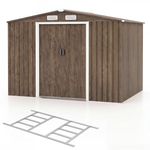 COSTWAY Casetta da Giardino in Lamiera Zincata | Capanno Porta Attrezzi con Porte Scorrevoli, Maniglie, Sfoghi e Tettoia, Casetta da Esterno per Cortile e Fattoria