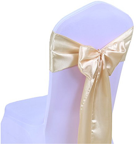SINSSOWL 25PC Rubans en Satin Housse de Chaise Noeud Rubans nœuds de Mariage décoration de Ceremonie Fête événement Anniversaire 17 x 275cm 20 Colours-Champagne