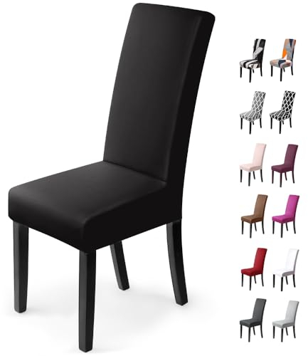 Housse de chaise Décor 2 pièces housse de chaise Stretch-Housse Couverture de chaise de matériau spandex élastique pour un ajustement universel, très facile à nettoyer et durable (Paquet de 2, Noir)