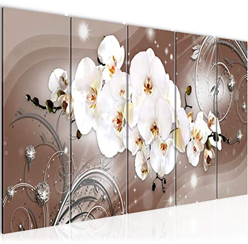 Runa Art Wandbild XXL Blumen Orchidee Wohnzimmer Schlafzimmer 200 x 80 cm Beige Braun 5 Teilig - Made in Germany - 006355b
