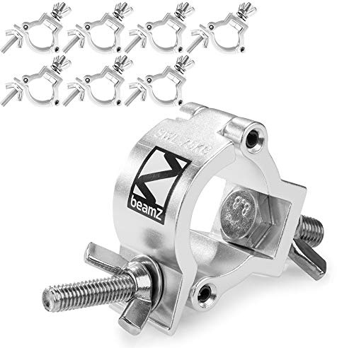BeamZ BC35-75 Lighting Clamp Set - Pack of 8 Compact Aluminium Slimline Half Coupler Clamps for DJ Truss Stage Lighting Fixtures, SWL 75kg, Fits 32-35mm Diameter Pipes and Trussing