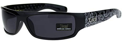 Locs Mad Dog Hardcore Gangster Cholo Schmale Rechteckige Sonnenbrille Schwarz Bandana, Bandana Schwarz, Einheitsgröße