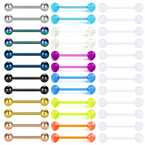 Mayhoop 36er Zungenpiercing Brustwarzenpiercing Set 16mm Piercing Schmuck 3 Stil Bioflex Kunststoff Barbell 316L Chirurgenstahl Piercing Schmuck