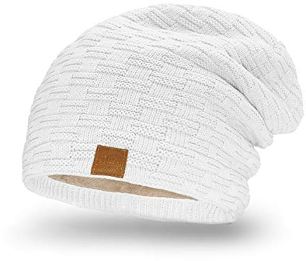 Mikos * Damen Frauen Herren Mütze Winter Strickmütze Wintermütze Gefütterte Beanie Unisex (654) (Weiß)