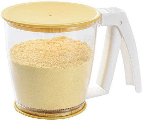 Hand-held Cup Flour Sifter,Plastic Flour Strainer Powder Mesh Sieve Baking Supplies Tools with Lid at The Bottom Sieve Flour,Essential Kitchen Baking Utensils