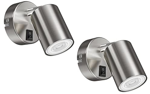 ledscom.de 2 Stück Wandspot WAIKA, einflammig, mit Schalter, GU10, chrom matt, inkl. GU10 LED Lampe (warmweiß, 5,4W, 510lm, 45°)