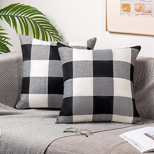 ORANIFUL Kissenbezug 50x50 cm 2er Set Kariert Kissenbezüge Weihnachten Zierkissen Leinen Dekorative Sofakissen Kissenhülle Dekokissen für Sofa Couch Schlafzimmer Wohnzimmer (Schwarz & Weiß)