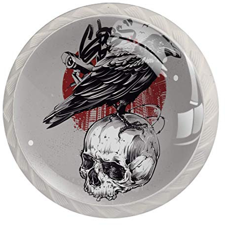Crow Skull Head Cabinet Dresser Drawer Knobs Glass Pull Handle for Cabinet Door Wardrobe Cupboard