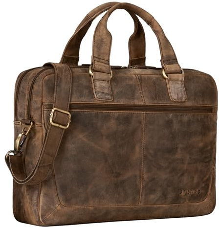 STILORD 'Lysander' Arbeitstasche Leder Groß Vintage Aktentasche XL Bürotasche 15,6 Zoll Laptoptasche Office Bag Umhängetasche Aufsteckbar Echtleder, Farbe:sepia - braun