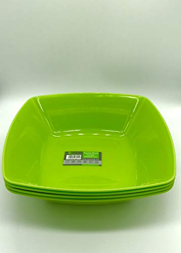 ECO Durable Large Plastic Square Bowls Set of 4 | 24cm x 24cm – Cereal Bowl for Kids | Reusable Square Bowls for Parties | BPA-Free Stackable Plastic Serving Bowls (Green, Large 24x24cm)