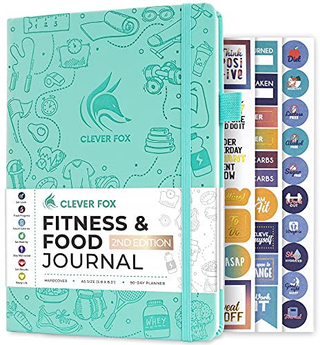 Clever Fox Fitness & Food Journal – Nutrition & Workout Planner for Women & Men – Diet & Gym Exercise Log Book with Calendars, Diet & Training Trackers - Undated, A5, Hardcover (Turquoise)