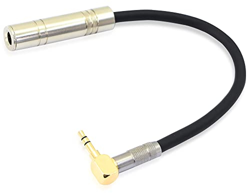 PNGKNYOCN Câble Audio 3,5 mm à 6,35 mm, Angle Droit plaqué Or 1/8 TRS mâle à 1/4 TRS Femelle stéréo câble Audio Court pour Extension et Conversion de câble Audio (15 cm)