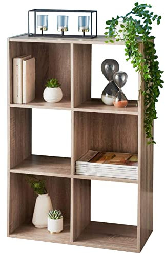 spot on dealz® 6 Cubes Wooden Oak small cube Storage unit wooden bookcase free standing shelf grey Living Room, Home, Office Use Furniture to shelve dvd, books, magazines etc