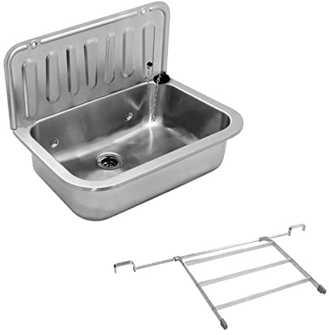 Edelstahl - Wandausgussbecken mit Klapprost, 495 x 367 x 325 mm, bestens geeignet für Waschküche, Garage oder Keller - HS8020040K