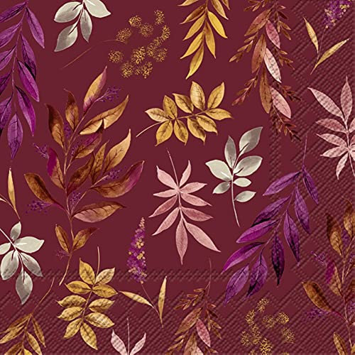 IHR Ideal Home Range - Servietten Herbst DARLA LEAVES red Herbstdekor Blumen 20 St. Cocktail-Servietten 25 cm x 25 cm