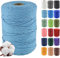 4 mm x 300 m Cordón de algodón macramé Suave, 4 hebras retorcidas 100% algodón Natural para Colgar en la Pared, Bricolaje, Manualidades, Tejer, proyectos de decoración, Azul Cielo