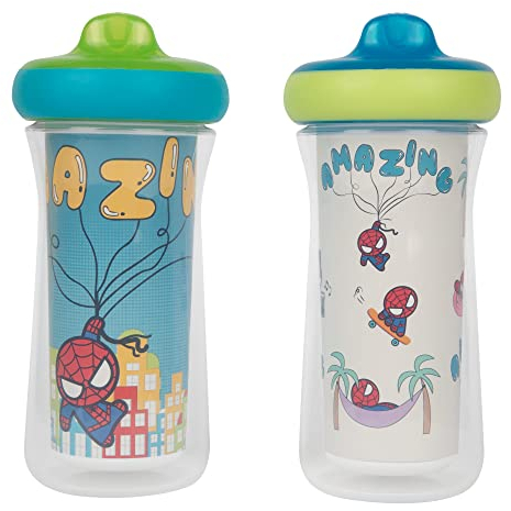 The First Years Marvel - Vasos aislados para niños pequeños a prueba de derrames con boquilla dura resistente a las mordeduras, 9 onzas, 2 unidades