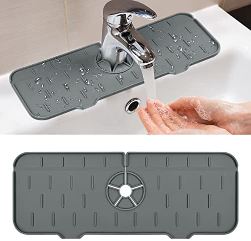 Ainiv Wasserhahn Griff Tropfschale, Silikon Wasserhahn-absorbierende Matte, Abfluss Wasser Matte Trockenkissen, Multifunktionale Arbeitsplatten-Schutzmatte für Küche, Bad, Restaurant (Grau)