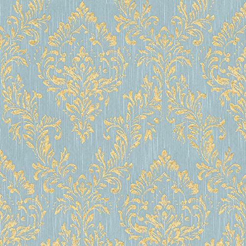Barock Tapete Profhome 306595-GU Textiltapete strukturiert mit Ornamenten glänzend gold blau grün 5,33 m2